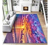 Sunset Beach Ocean Area Rugs for Living Room 80x150 Non Slip Flannel | Washable Runner Rugs Short Pile Carpet Coastal Sky Clouds Entrance Room Decor Soft Fluffy for Bedroom Hallway Kitchen B589