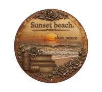 Sunset Beach Ocean Calm Plaque Metal Tin Sign Plaque