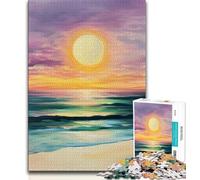 Sunset Beach Oil Painting 1000 Piece Jigsaw Puzzles for Adults,Help The Brain Exercise Addictive Toys to Cultivate Patience A Work of Art 38x26cm