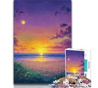 Sunset Beach Oil Painting Jigsaw Puzzles for Teenagers 1000 Jigsaws,Challenging To Complete But Fun And Humorous Birthday Present,Gifts,Wall Art (50x75cm)