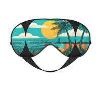 Sunset Beach Palm Tree Night Mask Soft Reversible Eye Cover Adjustable Strap Light Blocking Comfortable Rest