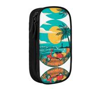 Sunset Beach Palm Tree Print Pencil Case Coin Key Card Bag Purse Large Pen Pouch for Kids Boys School Office