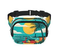 Sunset Beach Palm Tree Print Trendy pack crossbod Square Double Layer Waist Bag Travel and Workout Accessory, Black, One Size, Black, One Size