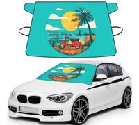 Sunset Beach Palm Tree Printed Winter Car Protector, Waterproof Coated Snow Shield, Secure Mirror Strap Auto Cover