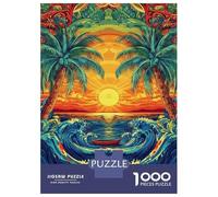 Sunset Beach Palm Trees 1000 Piece Jigsaw Puzzle Jigsaw Puzzle for Adults Waves Scenery Home Decor Stress Relief 70x50cm/1000pcs