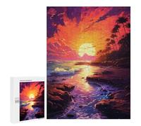 Sunset Beach Palm Trees - Displayable Picture Puzzle, 500 PCS, Home Décor Activity - for A Rewarding Weekend Challenge