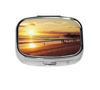 Sunset Beach Pill Case 2 Compartment Pill Box Portable Metal Pill Organizer Cute Travel Pill Container Vitamin Organizer for Purse Pocket Travel Gift