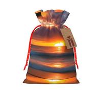 Sunset beach Print Birthday Gifts Wrap Bag Unique Drawstring Gifts Bag Canvas Bags for Party Wedding Present,1 Piece M