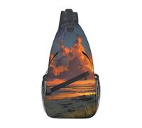 Sunset Beach Print Crossbody Sling Backpack Sling Bag Travel Hiking Chest Bag | Lightweight Foldable Crossbody Bag