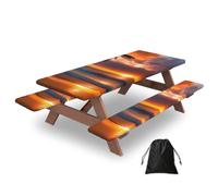 Sunset Beach Print Picnic Table Bench Cover Outdoor Waterproof Protector For Summer Camping