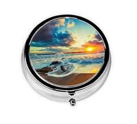 Sunset Beach Print Pill Box for Pocket Round Pill Box 3 Compartment Decorative Portable Travel Pill Holder Tablet Vitamin Organizer Mini Pill Case(2pcs)