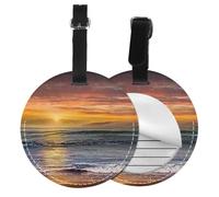 Sunset Beach Print Round Luggage Tag 10 Cm, Pu Leather Suitcase Label, Luggage Tags for Cruise Ships Suitcase Tags Beach Malibu Print Privacy Cover Id Label