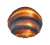 Sunset Beach Print Shower Cap For Women Lightweight Reusable Softdouble Waterproof Layers Leakproof.
