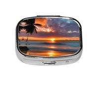 Sunset Beach Print Square Pill Box,Portable for Pocket Or Purse Pill Organizer Pill Container Holder