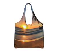 Sunset beach Printed Canvas Bag Women's Fashion Shoulder Tote Bag Lightweight Shopping Bag