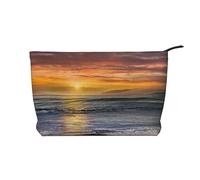 Sunset Beach Printed Make up Bag for Women Corduroy Makeup Bags Zipper Travel Cosmetic Bags Pouch Organizer