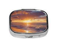 Sunset Beach Printed Square Pill Organizer with 2 Compartments, Portable Mini Pill Box Pill Case for Medicine, Vitamin, Fish Oil, Supplements