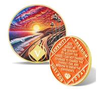 Sunset Beach Road 5 Year Sobriety Coin - Inspirational Recovery Token for NA/AA, AA Chip & NA Medallion for Clean Time, Narcotics Alcoholics Anonymous Gifts for Men & Women