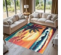 Sunset Beach Rugs Living Room 50x80, Tropical Palm Trees Hawaii Carpet for Bedroom, Non Slip Small Rug - Low Pile Flannel Floor Mat, Machine Washable Area Rugs H-25