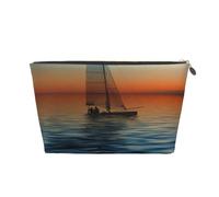 Sunset Beach Sailboat Prints PVC Leather Travel Toiletry Bag with Gold Zippers, Waterproof Cosmetic Organiser for Makeup, Toiletries & Essentials