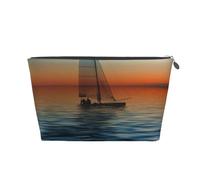 Sunset Beach Sailboat Prints PVC Leather Travel Toiletry Bag with Silver Zippers, Waterproof Cosmetic Organiser for Makeup, Toiletries & Essentials