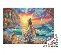 Sunset Beach Scene 1000Pc Jigsaw Puzzles for Women & Men Woman by Sea Sunset Impossible Hard Puzzle | Home Activity 52x38cm/1000pcs