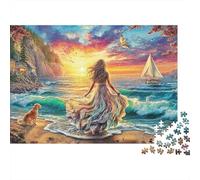 Sunset Beach Scene Waterside Figure Art Puzzle 1000 Pieces Sturdy Cardboard Impossible Hard Challenging Decompression Relaxation Creativity Gift Giving 70x50cm/1000pcs