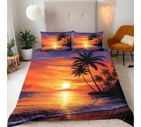 Sunset Beach Scenery Single Duvet Cover Set 135X200 Cm 3D Printed Bedding Set 3 Pieces Soft Microfiber Polyester Quilt Cover With 2 Pillowcases Zipper Closure Design For Kids Teens Adults