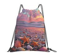 Sunset Beach Shell Starfish Gym Bag Lightweight String Backpack Durable Drawstring Bag For Travel Party Picnic 36X42Cm