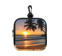 Sunset Beach Small Waterproof Zipper Pouch-Neoprene Storage Bag for Earbuds, Keychain Clip Case