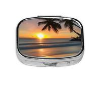 Sunset Beach Square Pill Box Lightweight and Portable, with 2 Plastic Inserts, Suitable for Carrying in Pockets or Wallets.