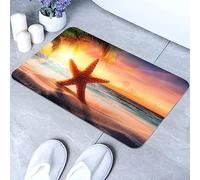 Sunset Beach, Starfish Bath Mat Rugs Bathroom Floor Mat Super Absorbent Ultra Thin Low Profile Non Slip Quick Dry Washable Carpet for in Front of Bathtub,Shower Room,Sink（16"*24"Square）