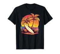 Sunset Beach Surf Scene with Palms and Waves T-Shirt