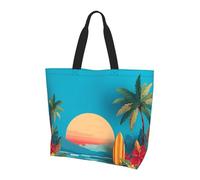 Sunset Beach Tote Bag Women's Shoulder Handbags Sea Palm Tree Shopping Bags Water-Resistant Large Handbag with Inner Pocket for Work Travel School