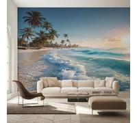Sunset Beach Wallpaper for Living Room, Palm Tree Coastal Wall Mural for Bedroom 400x280 cm, Non-Woven Photo Wallpaper, Home Decor D&O132