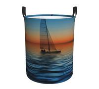 Sunset Beach Waterproof Polyester Fabric Single-Layer Laundry Hamper With Full Print Design,Sturdy Pe Rim,Dual Handles,For Home Car Storage