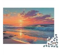 Sunset Beach Waves 1000 Pieces Premium Cardstock Classic Jigsaw Puzzle Senior Jigsaw Enthusiasts Brain Training Wall Decor Gift Idea 38x26cm/1000pcs