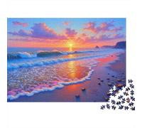 Sunset Beach Waves 1000 Pieces Thick Cardboard Jigsaw Puzzle Couple Partners Brain Training Beautiful Decoration Gift Idea 70x50cm/1000pcs
