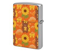 Sunset Bear Sunflower Lighter Case Metal Double-Sided Lighter Cover Pocket Lighters Sleeve Windproof Lighters Accessories for Men Women