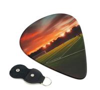 Sunset Beautiful Soccer Field 6 Pack Guitar Picks With Holder, Personalized Guitar Plectrums Non-Slip Portable Ukulele Bass Picks 0.96mm For Acoustic Guitar Lovers Gifts