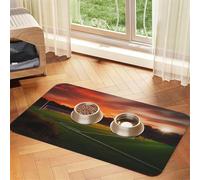 Sunset Beautiful Soccer Field Dog Food Mat, Absorbent Pet Feeding Mat For Food And Water Bowls Non-Slip Placement Pad For Floors Waterproof Quick Dry Water Dispenser Mat For Dogs Puppy Cats 12x18 Inch