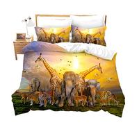 Sunset Bedding Sets African Exotic Duvet Cover Set Giraffe Lion Elephant Tiger Decor Chic Comforter Cover 3 Pieces Decorative Soft Butterfly Duvet Cover and 2 Pillowcases Forest Bed Cover Super King