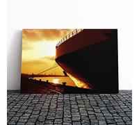 Sunset Behind The Boat Canvas Print | Gallery Wrapped 30mm Frame Wall Art | 24x16 inches | Ready to Hang | Modern Seascape Picture | Living Room Bedroom Lounge Office