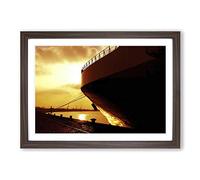 Sunset Behind The Boat Framed Print | A2 Walnut Framed Wall Art | Ready to Hang | Modern Vehicle Picture | Living Room Bedroom Lounge Office