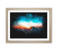 Sunset Behind The Clouds Paint Splash Modern Art Framed Print | A4 Oak Framed Wall Art | Ready to Hang | Modern Landscape Picture | Living Room Bedroom Lounge Office