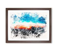 Sunset Behind The Clouds Watercolour Modern Framed Print | A4 Walnut Framed Wall Art | Ready to Hang | Modern Landscape Picture | Living Room Bedroom Lounge Office