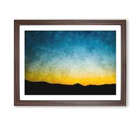 Sunset Behind The Mountain Painting Modern Art Framed Print | A4 Walnut Framed Wall Art | Ready to Hang | Modern Landscape Picture | Living Room Bedroom Lounge Office