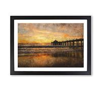 Sunset Behind The Pier Painting Framed Print | A2 Black Framed Wall Art | Ready to Hang | Modern Landscape Picture | Living Room Bedroom Lounge Office