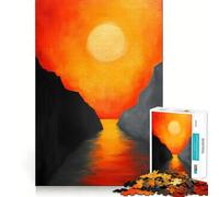 Sunset Between Cliffs Painting Jigsaw 1000 Pieces for Teenagers Logic Boost Toy Calming Play Premium Edge Art Collectible 38x52cm