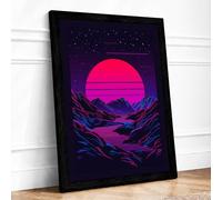 Sunset Beyond Mountains Retro Framed Wall Art Print A2 (59.4×42cm) Black, Wall Decor for Living Room, Bedroom, Office & Home, Ready to Hang, Art Gift